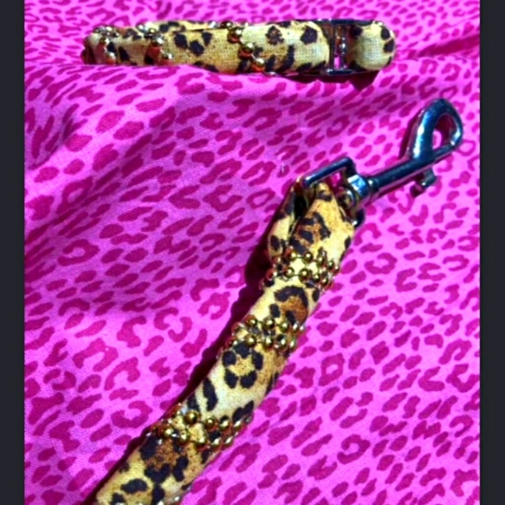 Cheetah Dog Matching Leash and Collar.